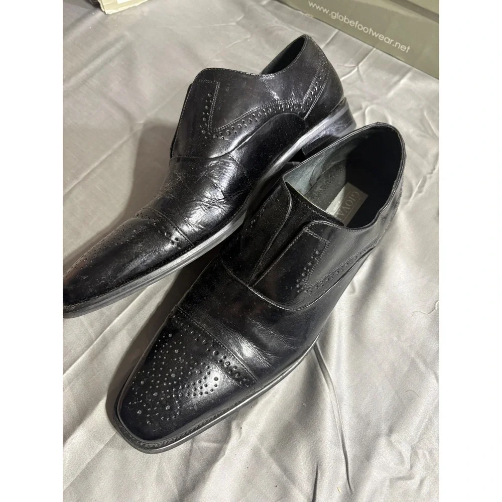 Giovanni Irwin Mens Black Leather Brogue Slip On Dress Shoes Size 11 Cap Toe
